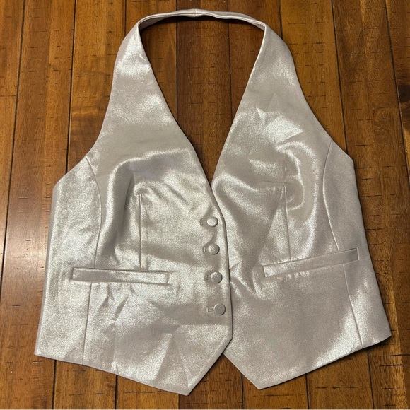 *NWT* Express Metallic Muted Gold Button Front Halter Vest, Size Large - Picture 6 of 12